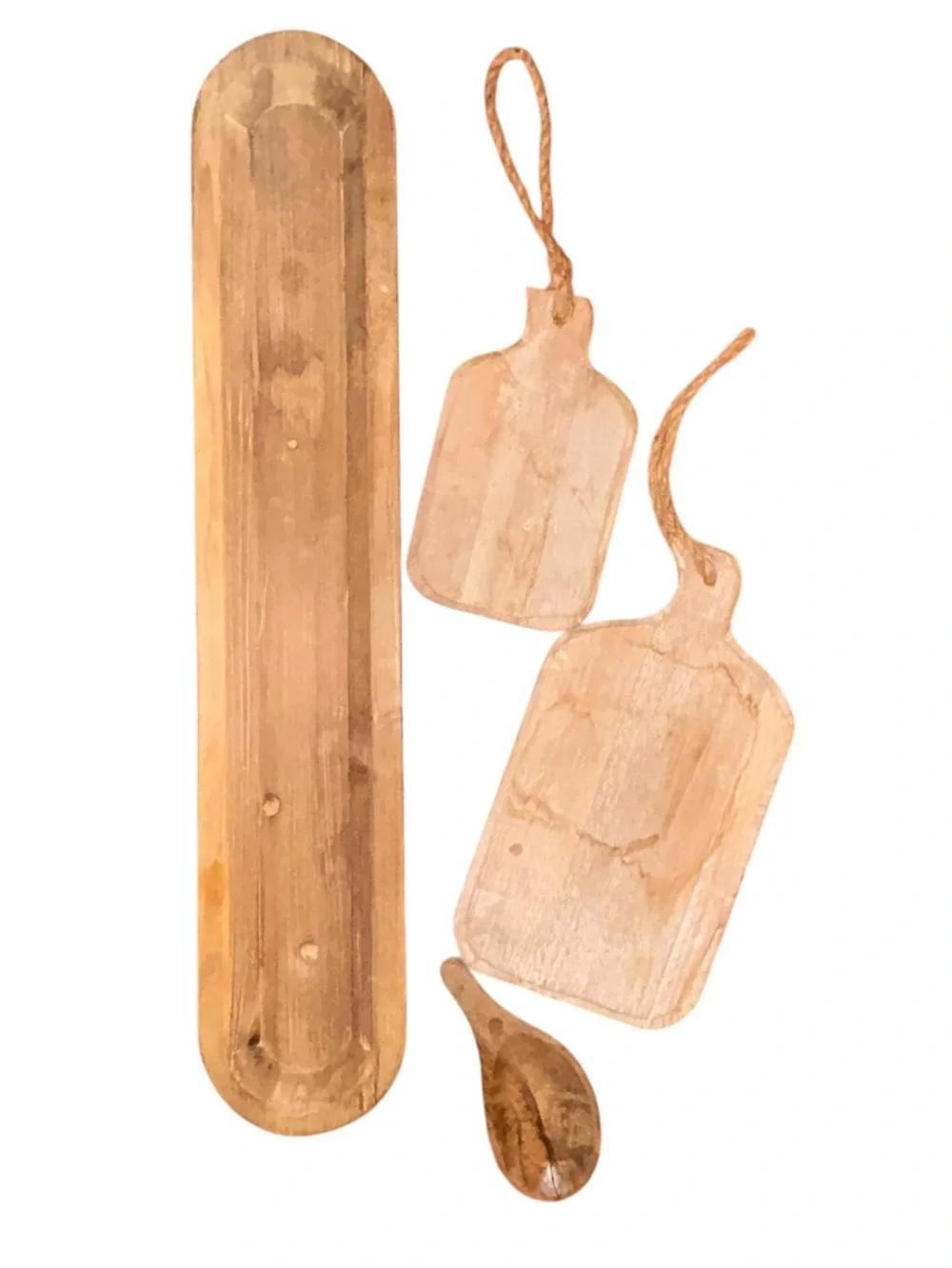 Rustic Wood Serving Board Set - Natural Brown